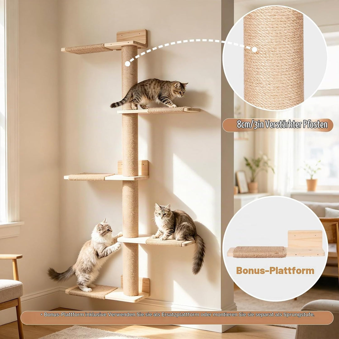Kratzbaum Wand Holz Katzenleiter Kletterwand Wandmontage 150cm hoch