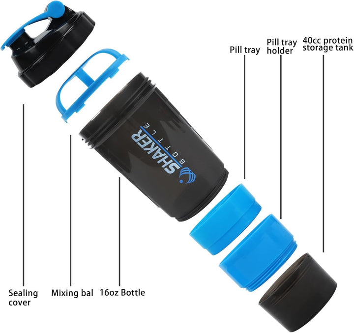 Shaker-Flasche – Protein-Shaker-Becher mit Aufbewahrungsfächern, auslaufsichere Workout-Shake-Flasch