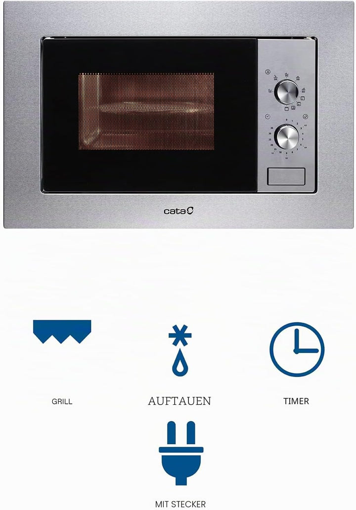 CATA MC 20 IX Einbaumikrowelle Inox Innenbereich aus Edelstahl 5 Leistungsstufen Grill 1000 W Selbst