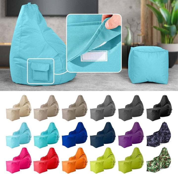 Green Bean 2er Set Sitzsack + Hocker - fertig befüllt - robust waschbar schmutzabweisend - Kinder &amp;