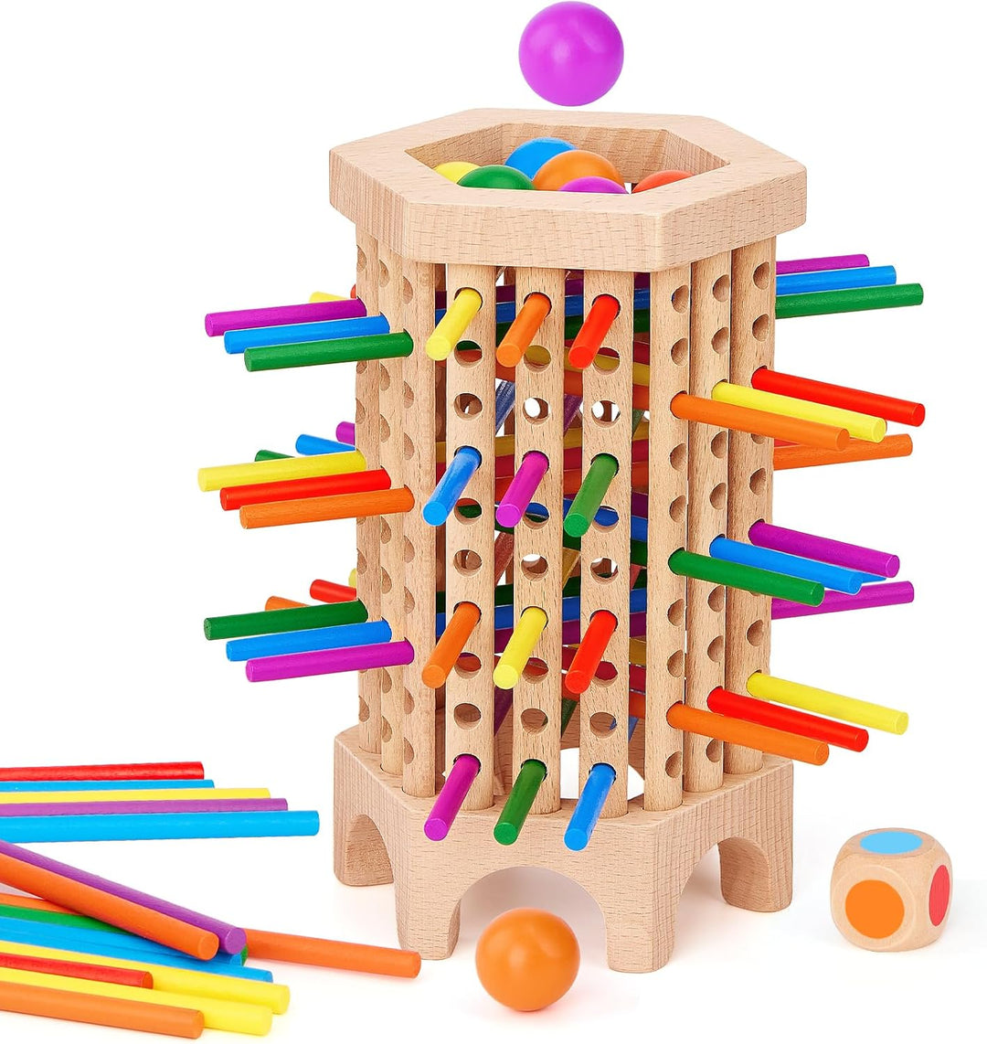 Montessori Spiel Brettspiel aus Holz, 36 Stück Bunte Holzstäbchen Würfelspiel Lernspielzeug Kindersp