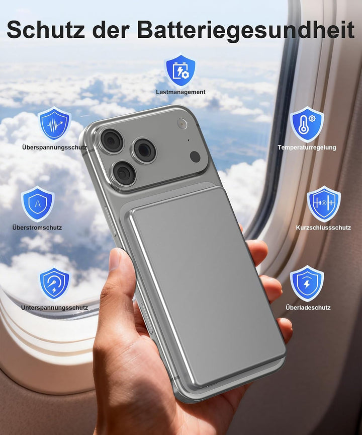 Powerbank iPhone für Magsafe,0.8cm Ultra Slim Magnetische Powerbank 6000mAh das Grau 6000.0 Milliamp