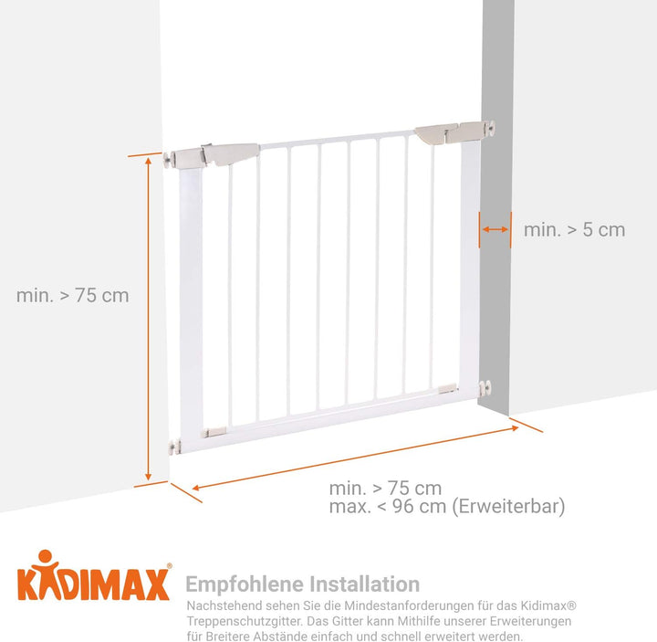 Treppenschutzgitter 75-96 cm, ohne Bohren, Türschutzgitter für Kinder, Hunde und Katzen, mit Auto-Cl