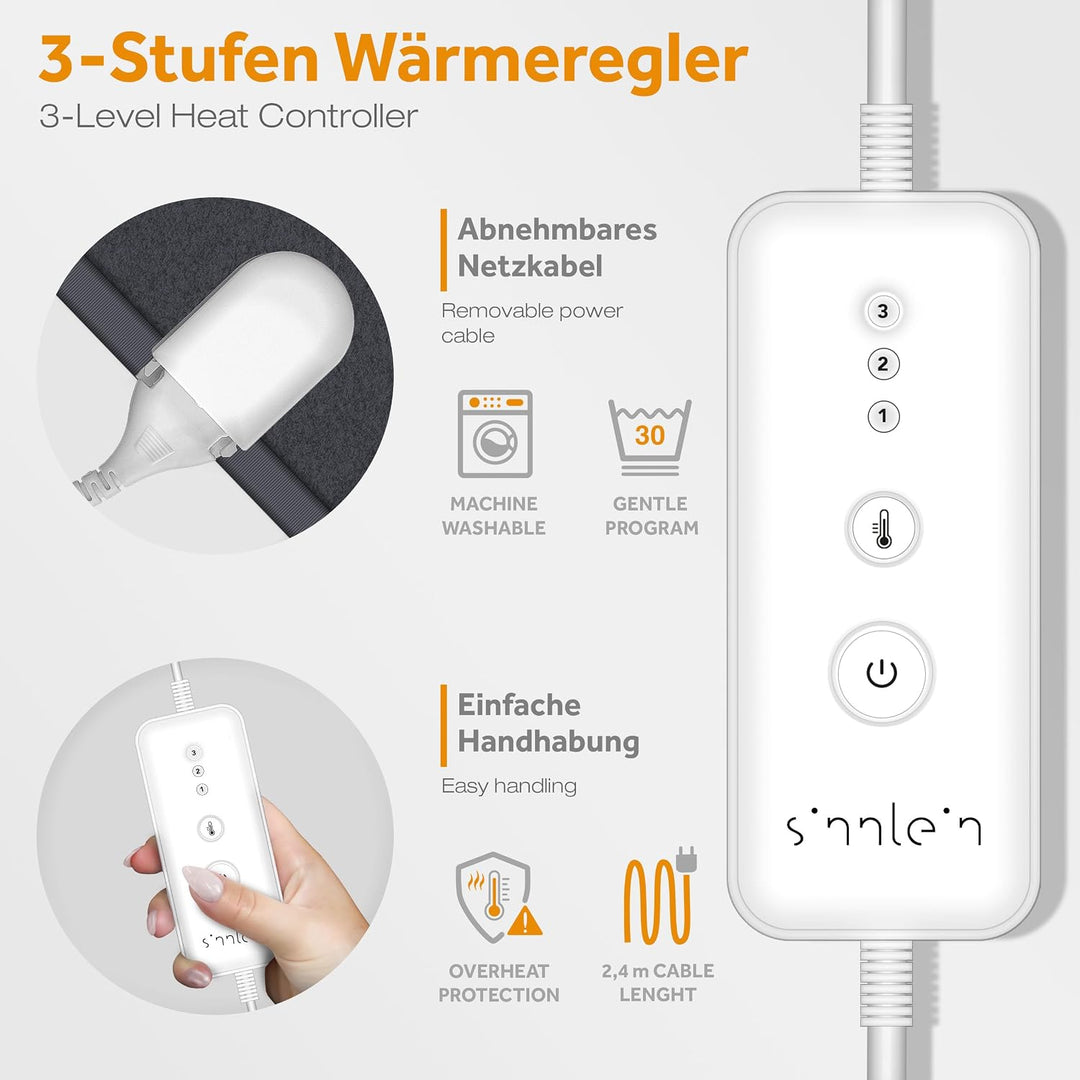 Wärmeunterbett aus Vlies 190 x 80 cm geprüft | elektrische Heizdecke mit Abschaltautomatik | Wärmede