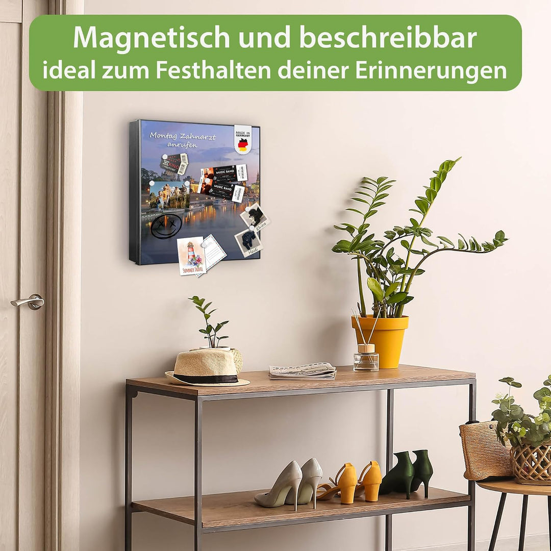 banjado® Grosser Schlüsselkasten Glas/Schlüsselbox 30cm x 30cm mit 50 Haken - Motiv Dresden/Schlüsse
