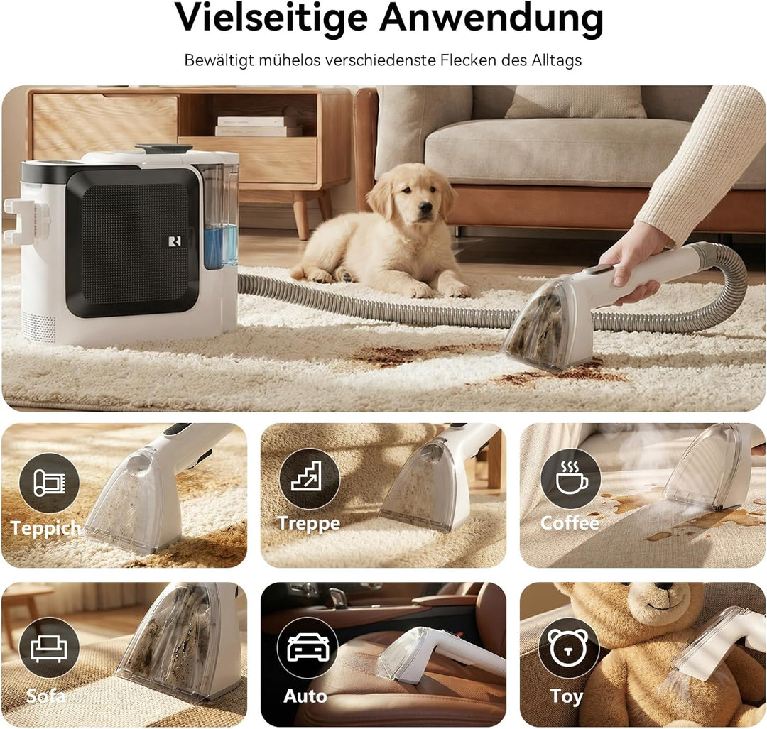 F1 Teppichreiniger &amp; Staubsauger für Stoffsofas, Reiniger für Teppiche und Teppichmöbel mit Saugfunk