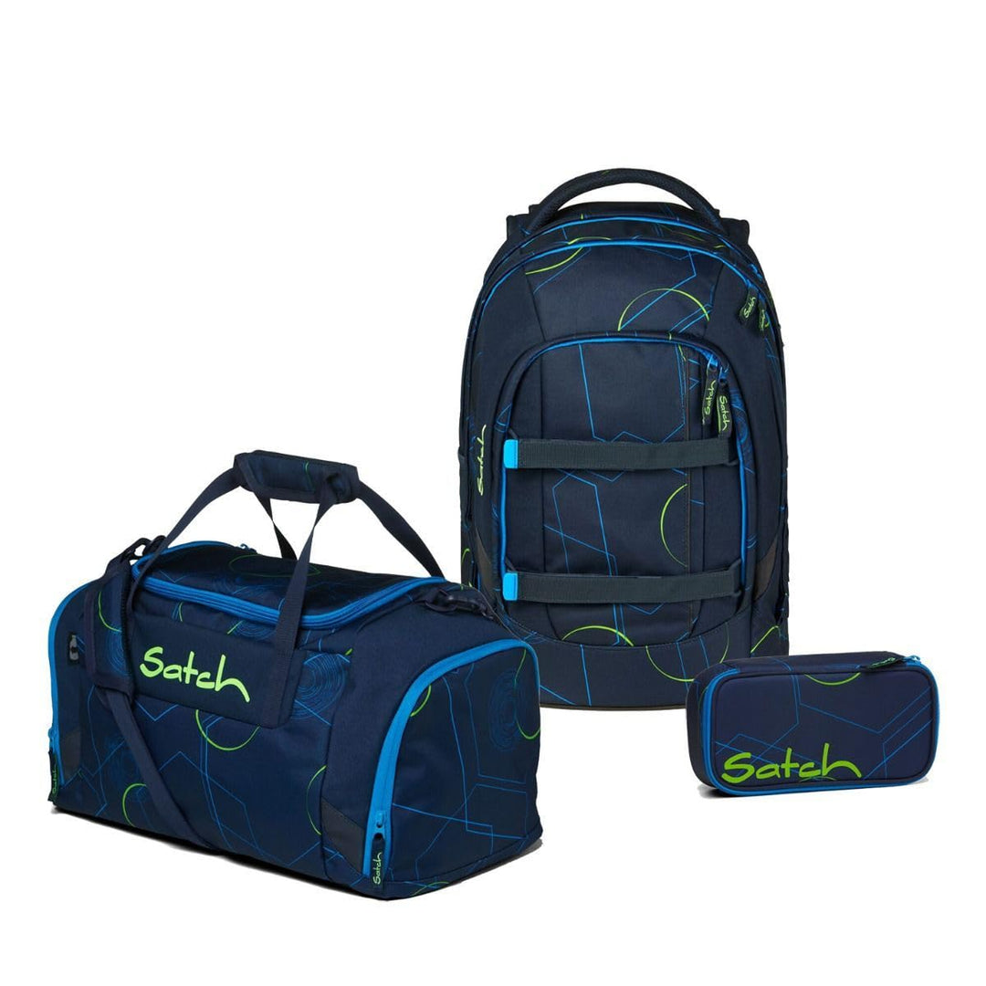 Satch Pack Schulrucksack Set 3tlg. inkl. Schlamperbox und Sporttasche Blue Tech, Blue Tech