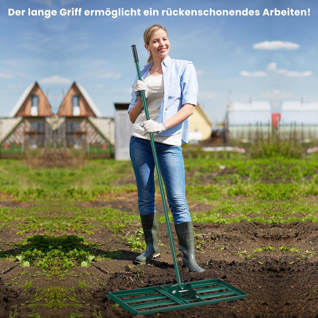 RELAX4LIFE Rasen Nivellierrechen, 75 x 25 cm, Rasenrechen Metall, Rechen Garten mit 170 cm Stiel, Le