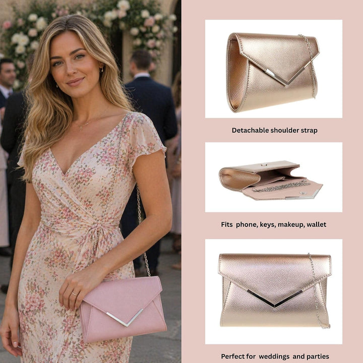 Girly Handbags Damen-Clutch aus Kunstleder mit metallischem Rahmen Champagnerfarben, Champagnerfarbe