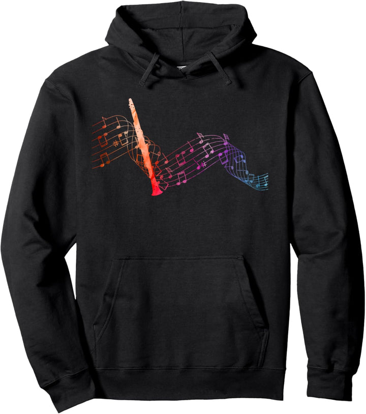 Buntes Notenblatt mit Klarinette für Klarinettist Pullover Hoodie
