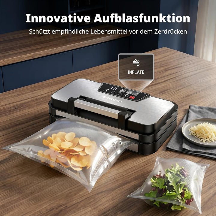 AIRMSEN 95 kPa Vakuumiergerät mit Aufblasfunktion Schwarz &amp; Silber, Schwarz &amp; Silber