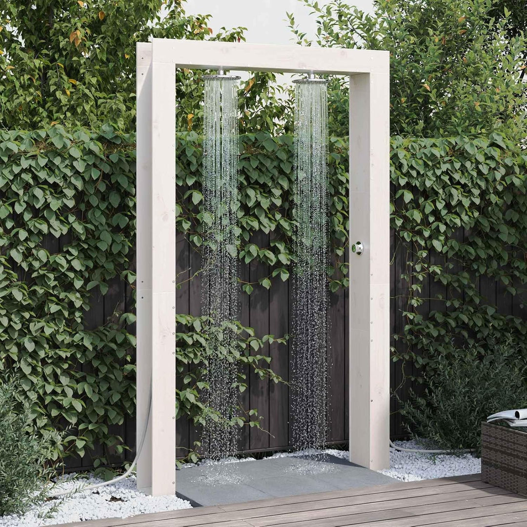 vidaXL Gartendusche 226 cm Massivholz Kiefer und Edelstahl Weiss Weisse Kiefer, Weisse Kiefer
