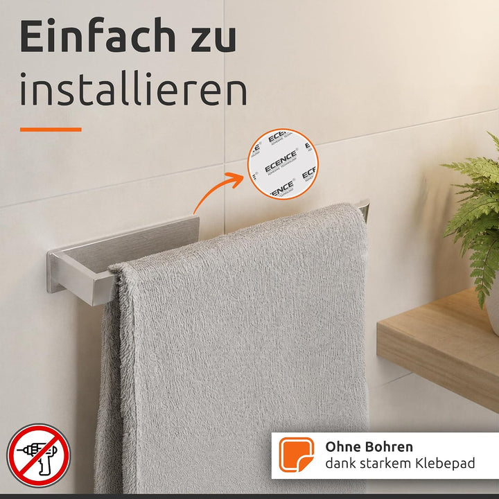 ECENCE Handtuchhalter ohne Bohren selbstklebend gebürstet 38cm - Moderne Handtuchstange aus Edelstah