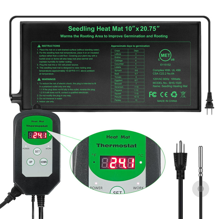 Sämling-Heizmatte und digitales Thermostat-Kombi-Set, MET-zertifizierte Pflanzen, Heizmatte, warme H