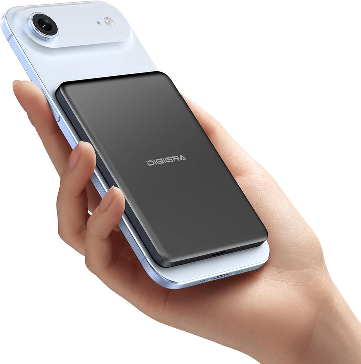 DIGIERA Ultra Slim Powerbank, 5000 mAh magnetisches kabelloses Ladegerät, mit Schnellladefunktion üb
