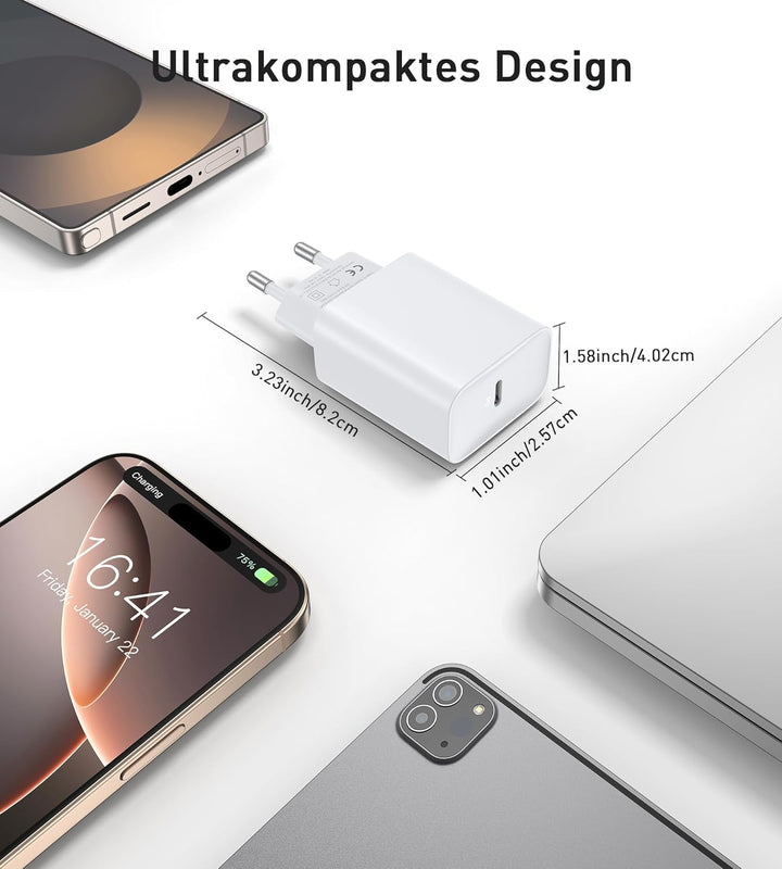 30W USB C Ladegerät, Schnellladegerät mit 2M Schnellladekabel for iPhone 17 16 15/17 16 15 Pro/17 16