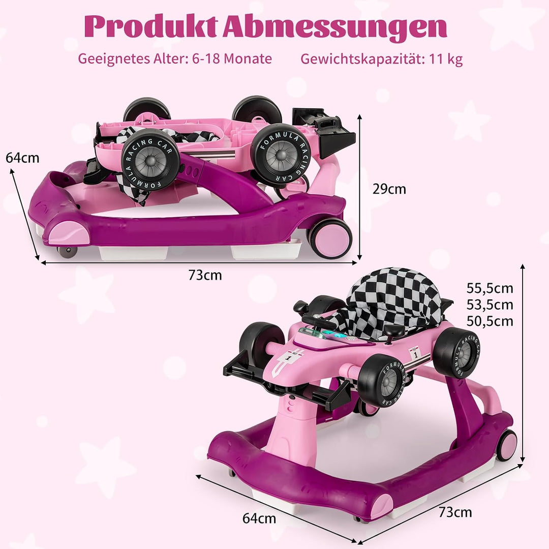 DREAMADE Lauflernhilfe, 4 in 1 Autoförmiger Lauflernwagen mit einstellbarer Geschwindigkeit, Musik &amp;