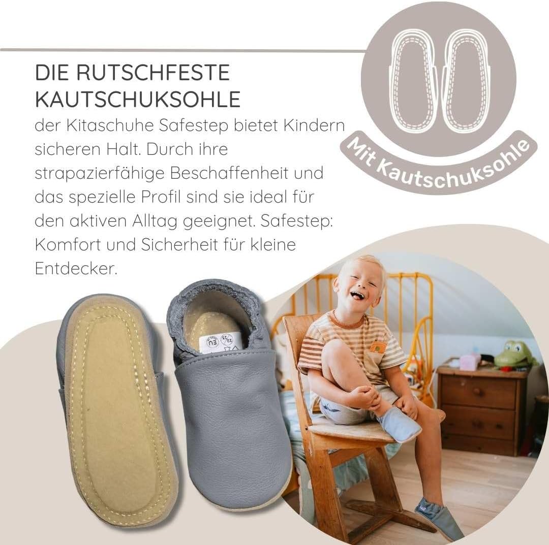 HOBEA-Germany Kitaschuhe Safestep, Kinderhausschuhe, Lederschuhe 20/21 EU Rennauto Dunkelblau, 20/21
