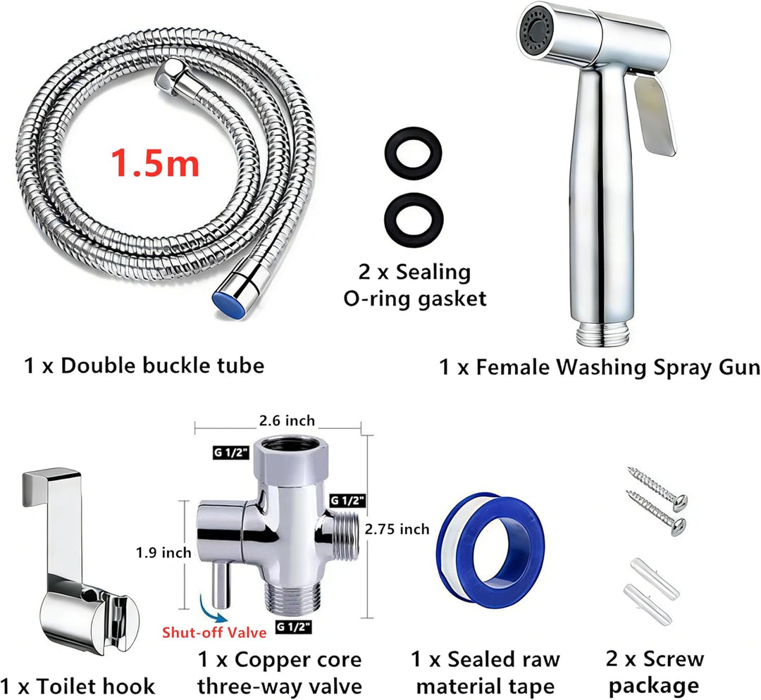Edelstahl Bidet Handbrause Set für Toilette – WC Brause mit T-Adapter, Halterung &amp; 1,5m Schlauch, Wa