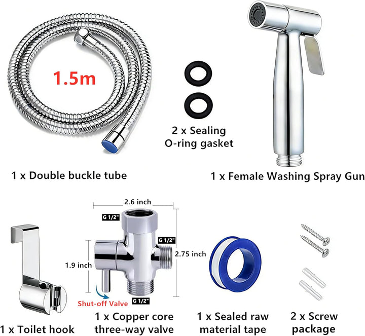 Edelstahl Bidet Handbrause Set für Toilette – WC Brause mit T-Adapter, Halterung &amp; 1,5m Schlauch, Wa
