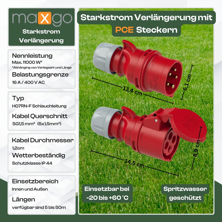 15m CEE Starkstromkabel Verlängerungskabel 16A 400V Gummileitung H07RN-F 5g1,5 mm² IP44 aussen