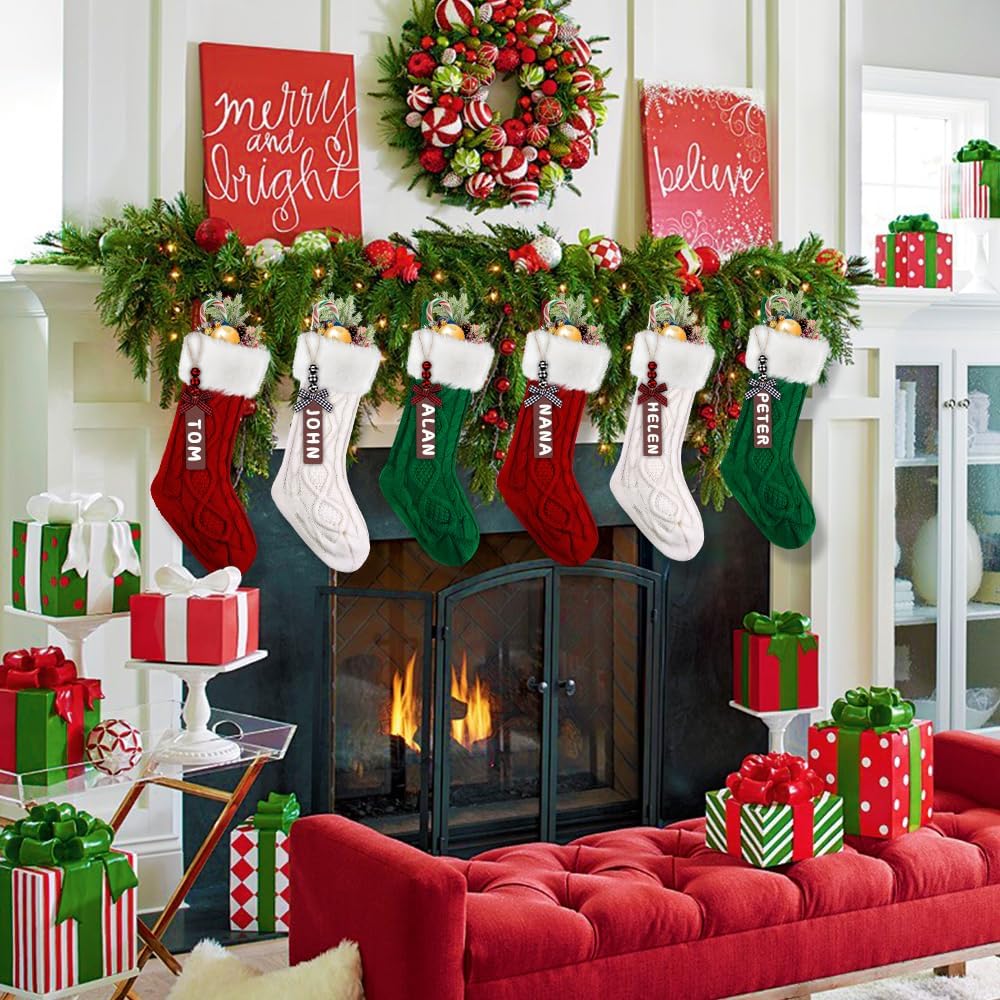 XIMISHOP 6PACK Grün Rot Weiss Weihnachtsstrümpfe…, Grün Rot Weiss