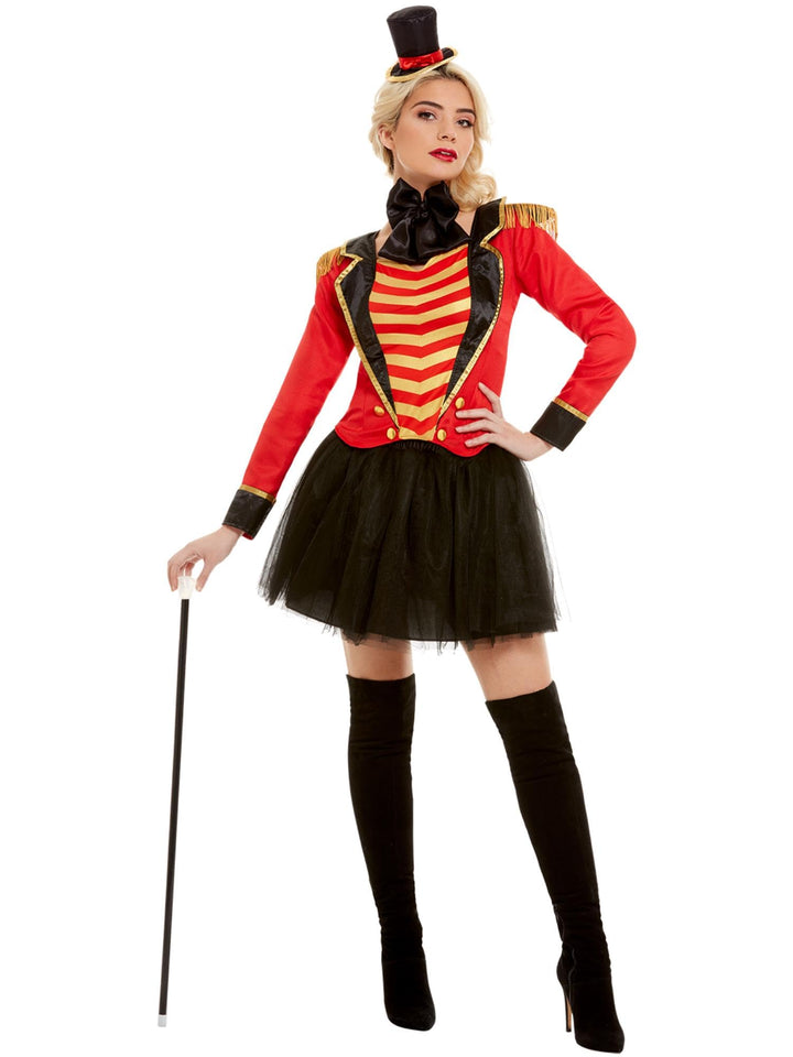 Deluxe Ringmaster Lady Costume, Red, with Jacket, Mock Shirt, Skirt &amp; Headband (XS) XS - UK Size 04-