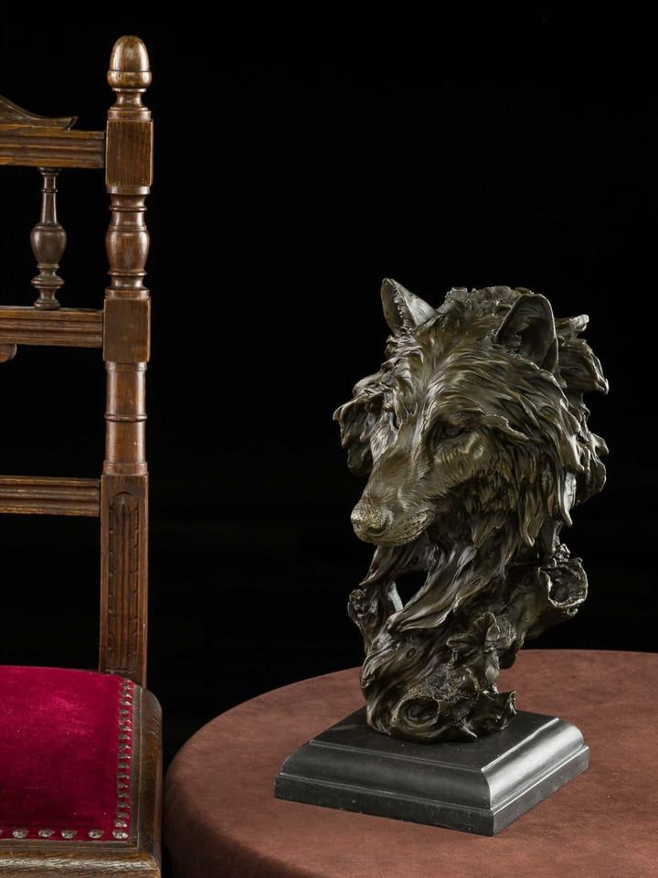 aubaho Bronzeskulptur Büste Wolf Bronze Figur Skulptur 37cm Kunst Antik-Stil