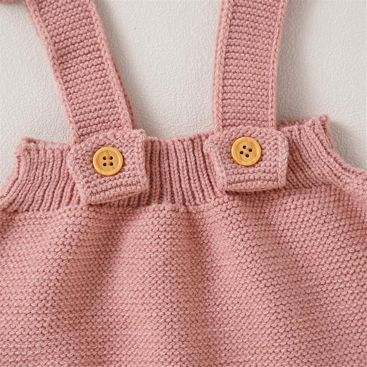 Neugeborenes Mädchen Strap Solide Gestrickte Rüschen Pullover Baby Overall Strampler Mit Hut Outfits