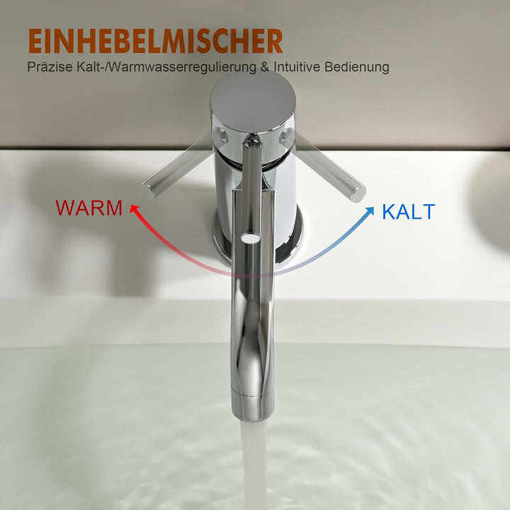 Ibergrif Wasserhahn Bad Mischbatterie, Waschtischarmatur Infache Montage, Armatur für Waschbecken, B