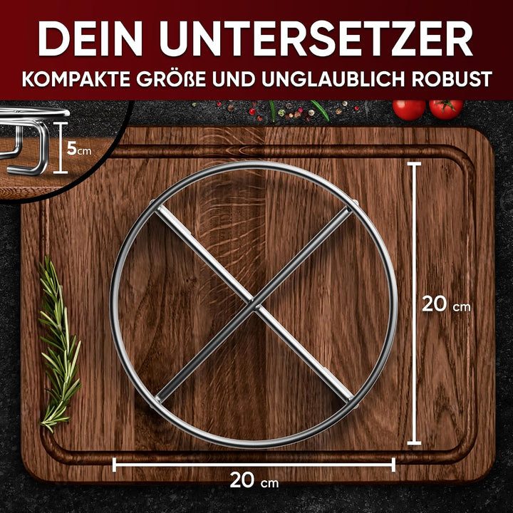 Edelstahl-Untersetzer 20x20 cm - Ablage für Dutch Oven &amp; Kochgeschirr - Stabiler Untergrund auf Kohl
