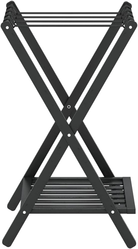 Gepäckablage Schwarz aus Bambus 68 x 38 x 58 cm, klappbarer Kofferständer mit zwei Ablagen für Hotel