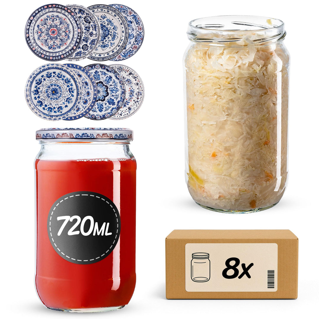 KADAX 8er Set Einmachgläser 720ml TO82, Grosse Sturzgläser mit Schraubdeckel, Einkochgläser Fermenti