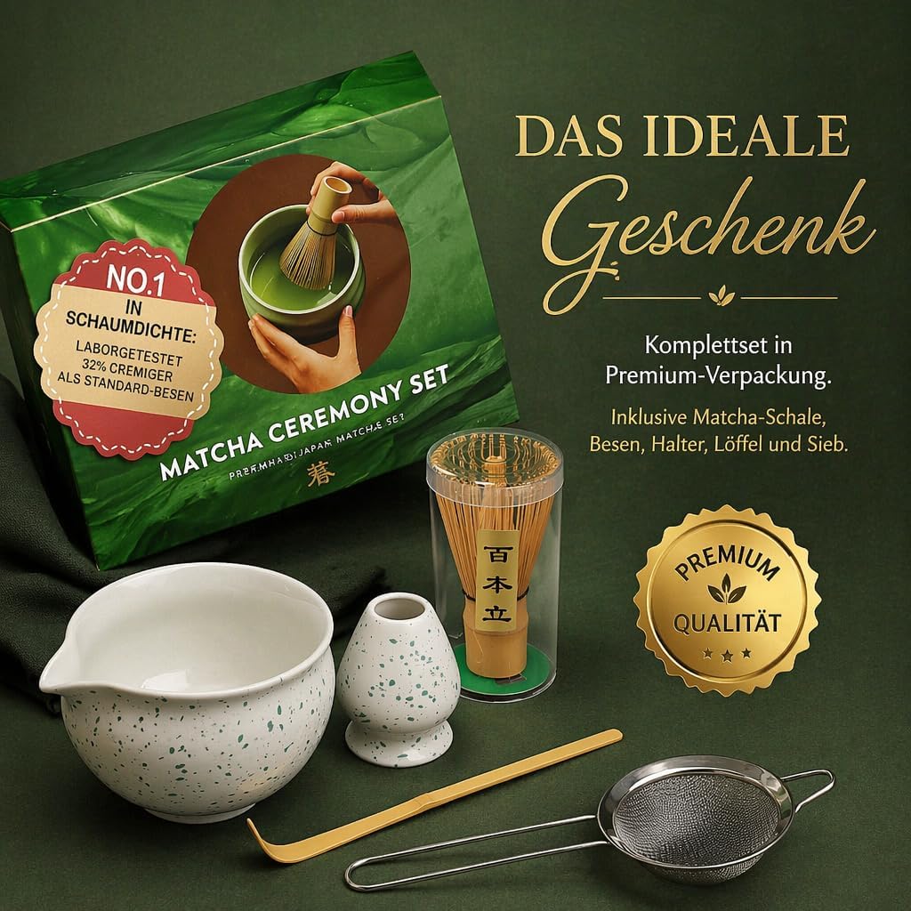 Premium Matcha Besen Set 5-teilig，Matcha-Besen, Matcha-Schale, Chasen und Matcha Löffel，Matcha Sieb
