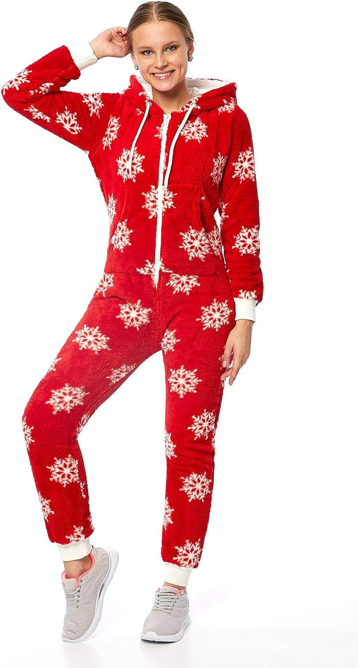 Crazy Age Teddyfleece Teddyfell mit Muster Jumpsuit flauschig und kuschelig One Piece Overall warm M