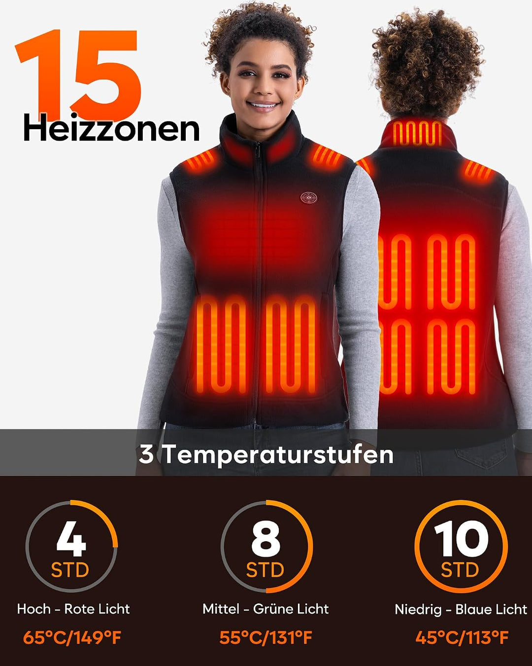 Heizweste Fleece Damen mit 16000mAh Akku, Leichte Beheizbare Weste XS, XS