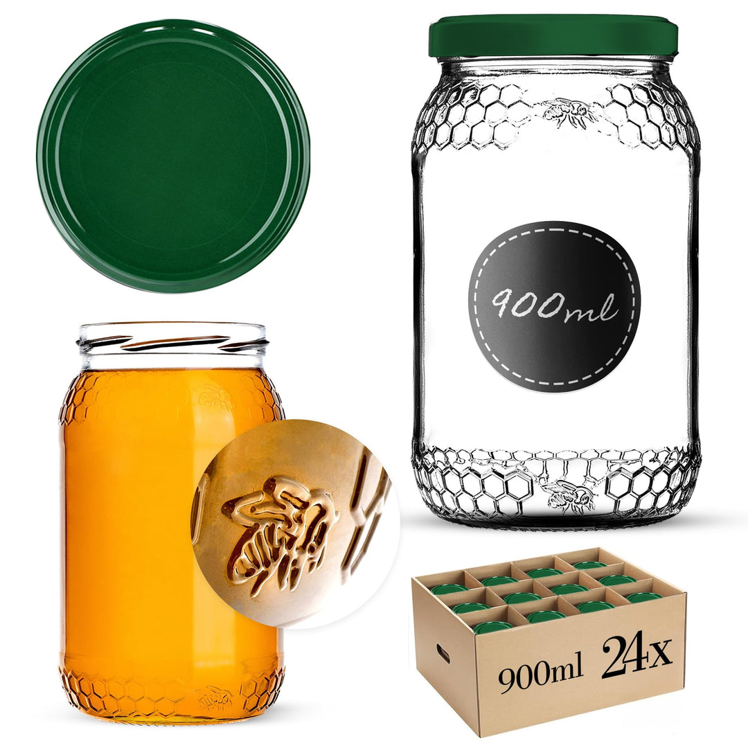 KADAX 24er Set Einmachgläser 900ml TO82 Grün, Grosse Sturzgläser mit Schraubdeckel, Einkochgläser Fe