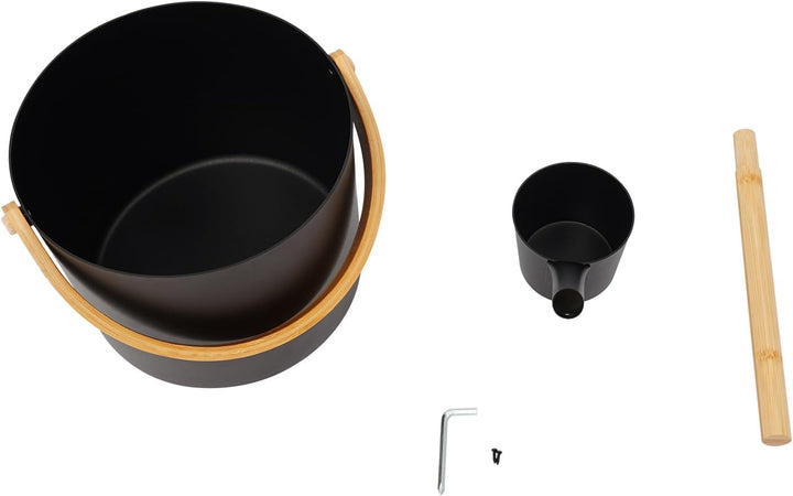 Sauna Eimer mit Kelle, Saunakübel Aufgusseimer Set Aluminium Bambus Schwarz