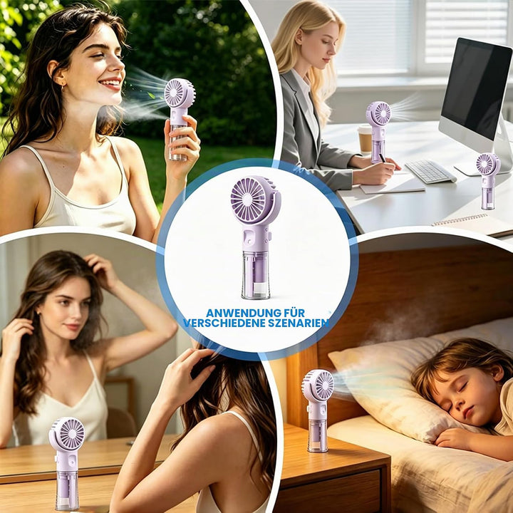 Handventilator mit Wasserkühlung, Mini Ventilator mit Wasser, Handventilator Akku Aufladbar mit 4 Ge