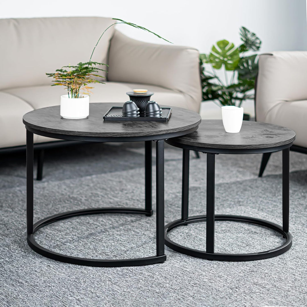Hawthyhome wohnzimmertisch aus Holz mit Metallrahmen, couchtisch 2er Set &amp; Moderner Beistelltisch Ka