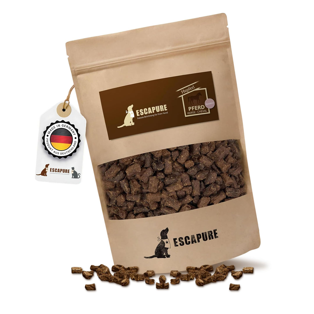 Escapure Hunde Leckerli Beutel | Pferd Hupferl 1000g | Pferd Hupferl in Premium Qualität | 98% Muske