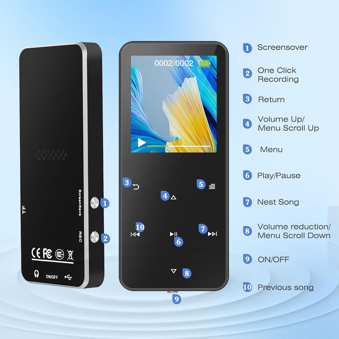 MP3 Player 32GB, MP3-MP4-Player mit Bluetooth 5.2 Schwarz, Schwarz