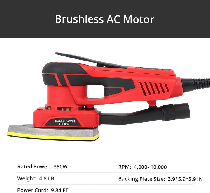 350W Brushless Electric Sander, Detail &amp; Random Orbital Multi-Sander for Wood, 5-Speed Variable 4000