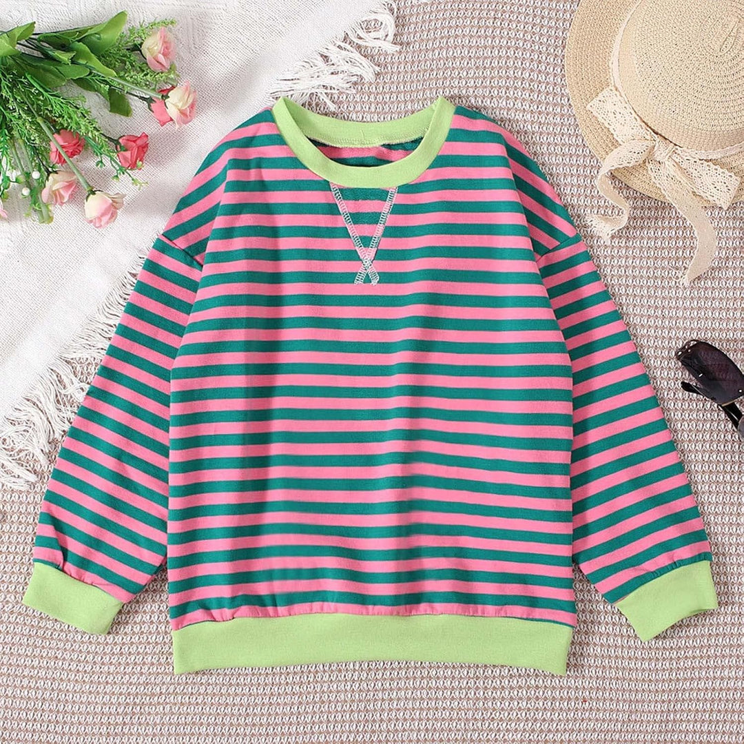 Mädchen Langarm T-Shirt Gestreiftes Langarm-T-Shirt Kinder Klassischer Rundhalsausschnitt Pullover L