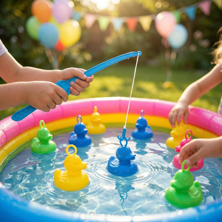 AMLI Enten Angeln | 16x bunt Entchen mit Öse &amp; Gewicht | Entenangeln Spiel Wasser gross | Perfekt fü