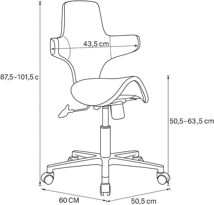 Spacetronik Sattelhocker mit Rückenlehne, Arbeitshocker Sattelsitz Weiss, Weiss