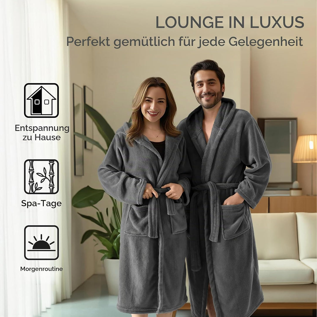 HOMELEVEL Bademantel Morgenmantel Unisex - kuschelweicher Reisebademantel Saunamantel - Mikrofaser M