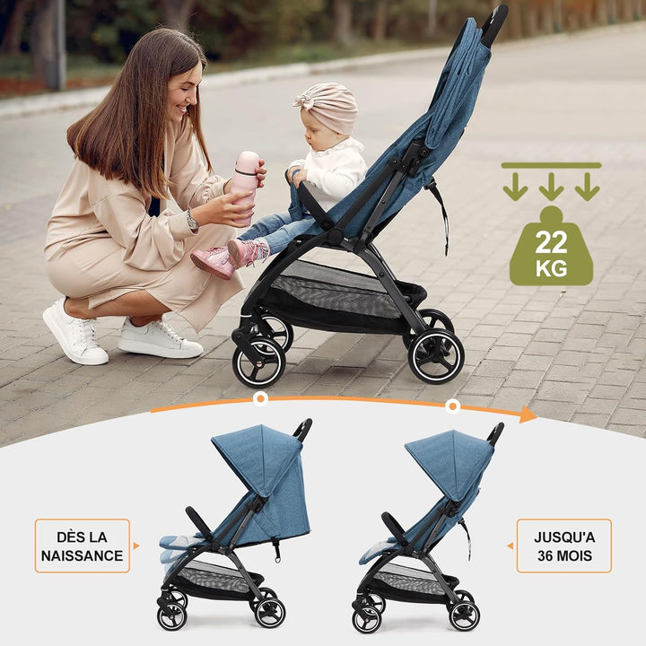 GarveeTech Leichter, Einhändig Klappbarer Kinderwagen, Kompakt Reisebuggy Blau, Blau