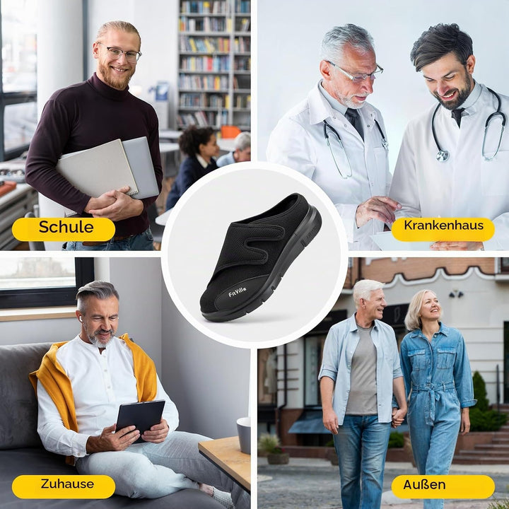 FitVille Diabetiker Slipper Herren Extra Weit Gesundheitsschuhe mit Klettverschluss Orthopädische Ha