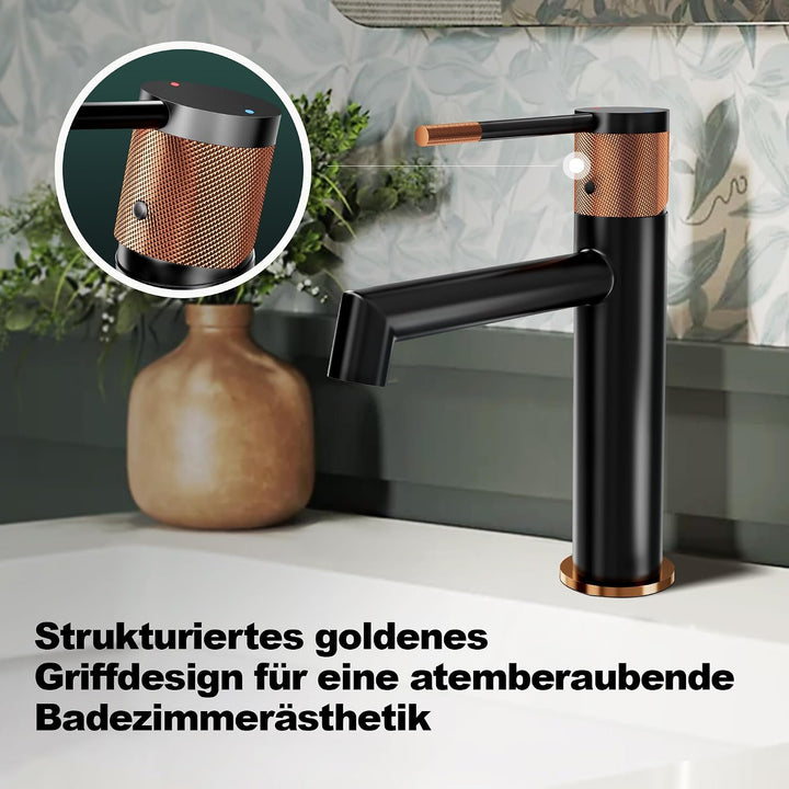 Waschtischarmatur Schwarz Waschbecken Wasserhahn Bad mit Messinggehäuse Keramikkartusche Einhebelmis